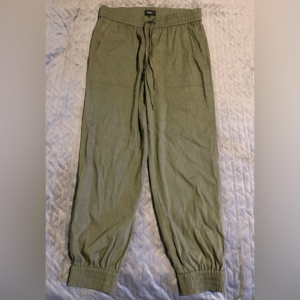 Theory Linen blend joggers women’s size 6 green NWOT